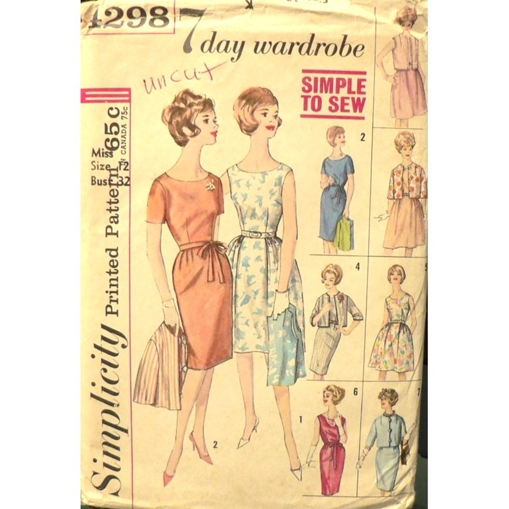 Vintage Simplicity Sewing Pattern 4298 7 Day Wardrobe Dress Size 12 Uncut